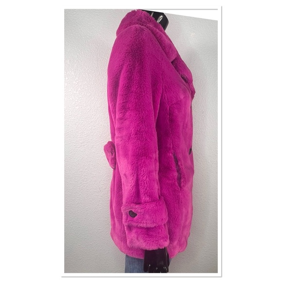 Betsy Johnson Women’s Plush Double-Breasted Faux Fur Coat Hot Pink Fuchsia Sz S - Picture 5 of 9